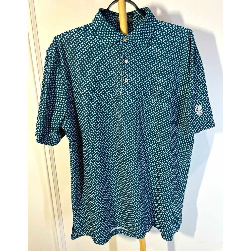 Peter Millar Summer Comfort Polo Mens Large Green Paisley Golf Performance Shirt